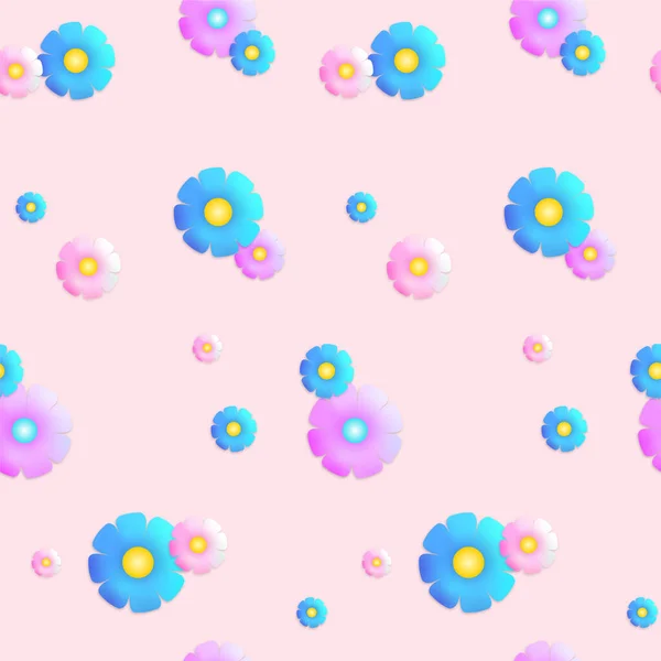 繊細な背景にピンクと青の花のシームレスなパターン — ストック写真