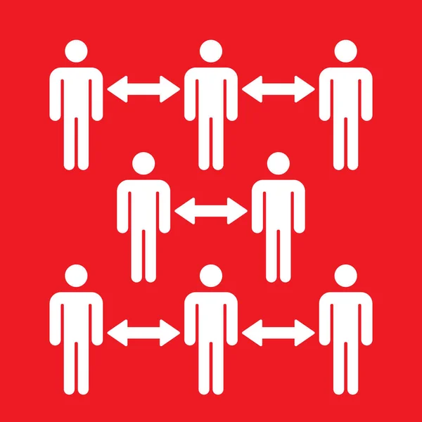 Soziales Distanzschild Weiße Figuren Auf Rotem Hintergrund — Stockvektor