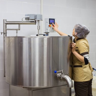 Üretimdeki özel bir peynir fabrikasının çalışanları