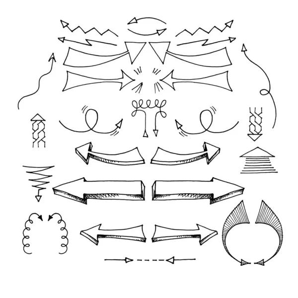 ベクトル矢印とポインタのセット手描き — ストックベクタ