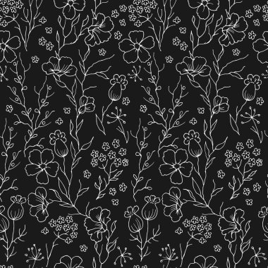 Şekillendirilmiş çiçekler, yapraklar ve dallarla kusursuz siyah ve beyaz desenli.