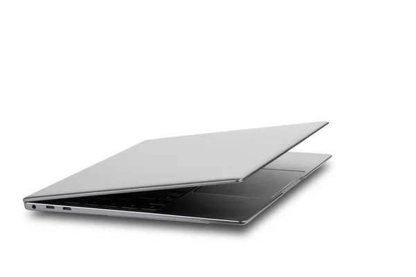 Laptop Aberto Cor Cinza Prata Isolar Fundo Branco — Fotografia de Stock