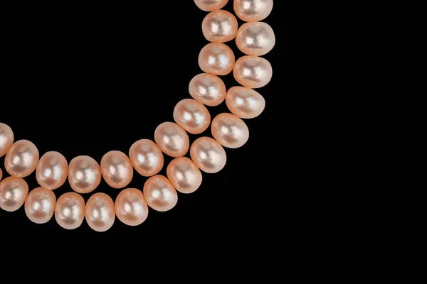 Two Strings Natural Pink Pearls Beads Isolate Black Background — Stock Photo, Image