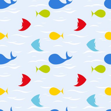 Mavi arka planda renklendirilmiş balığın kusursuz deseni