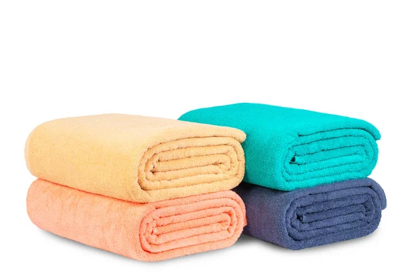 Ręczniki Frotte Prześcieradła Wykonane Bawełny Wycinanie Izolatu Białym Tle — Zdjęcie stockowe