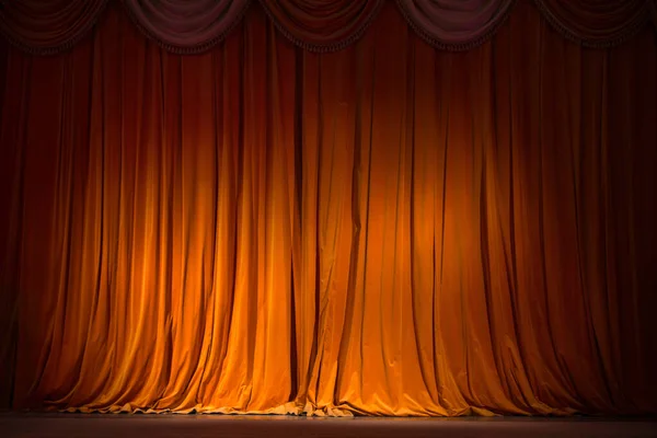 Rideau Rouge Brun Sur Scène Avec Plancher Bois Théâtre Dans — Photo