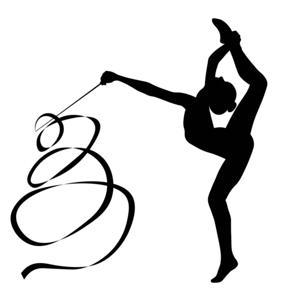 Silhouette Noir Blanc Des Figures Sportives Gymnastique Exercices Avec Des — Image vectorielle