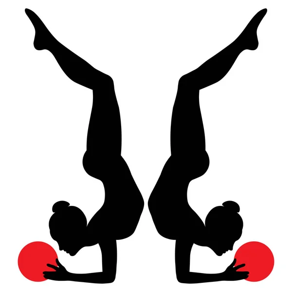 Zwart Wit Silhouet Beeld Van Figuren Van Sporters Gymnastiek Oefeningen — Stockvector