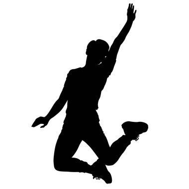 kırpma, zıplama, aktivite ve neşe için siyah ve beyaz kadın siluetleri