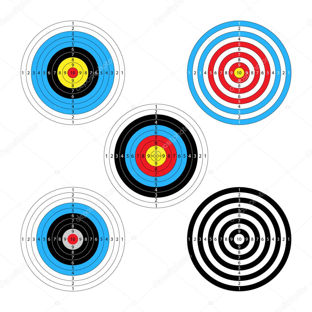 round target for air guns, vector drawing, 5 types