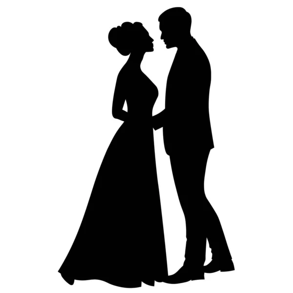 Gelin ve damat yan yana duruyorlar, siyah ve beyaz siluetler.