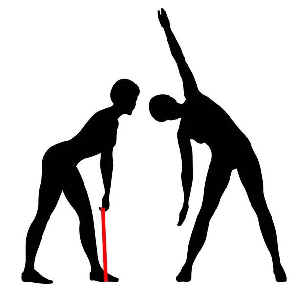 Silhouette Eines Athleten Bei Übungen Schwarze Zeichnung Auf Weißem Hintergrund — Stockvektor