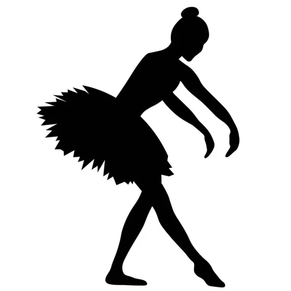 Silhouette Einer Ballerina Bei Übungen Schwarze Zeichnung Auf Weißem Hintergrund — Stockvektor