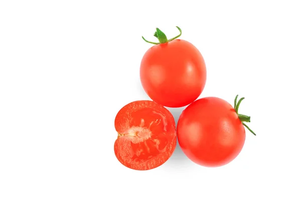 Tomates Rondes Rouges Sur Une Branche Isoler Sur Fond Blanc — Photo