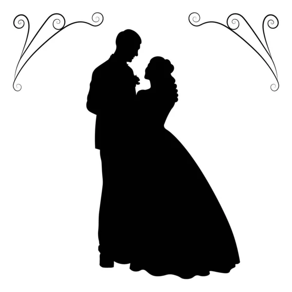 Gelin ve damat yan yana duruyorlar, siyah ve beyaz siluetler.