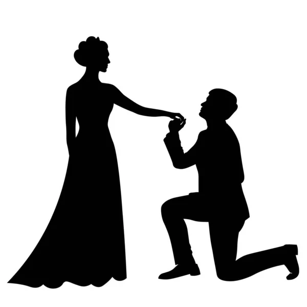Gelin ve damat yan yana duruyorlar, siyah ve beyaz siluetler.