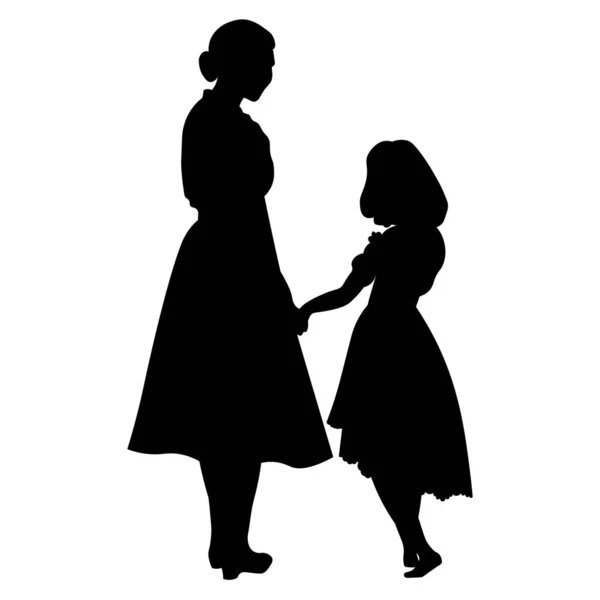 Mutter Und Tochter Händchen Haltend Silhouette — Stockvektor