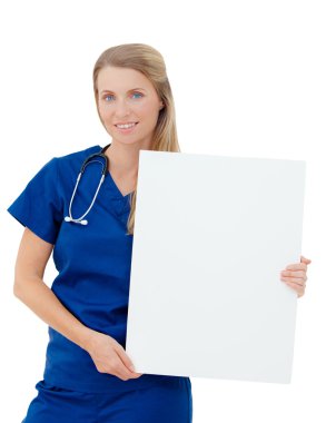 Hemşire / doktor boş Pano işaret gösteren.