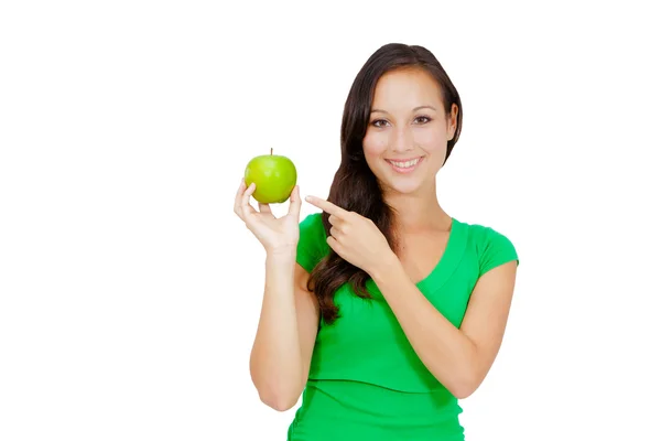 Healthy Lifestyle - Happy woman eating an apple — Zdjęcie stockowe