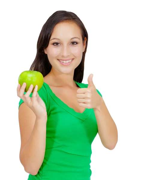 Healthy Lifestyle - Happy woman eating an apple — Zdjęcie stockowe