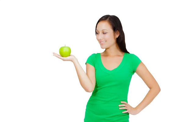 Healthy Lifestyle - Happy woman eating an apple — Stockfoto