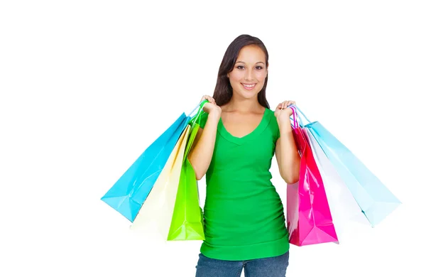 Impresionante mujer joven llevando bolsas de compras — Foto de Stock