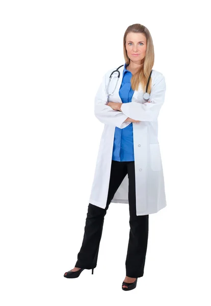 Young doctor standing on white copyspace — Stock Photo, Image