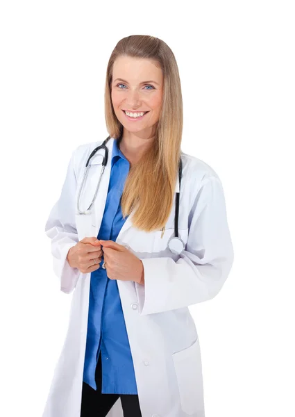 Fiducioso sorridente medico femminile con stetoscopio — Foto Stock