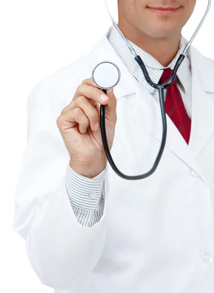 Male nurse or doctor showing stethoscope. — Stockfoto