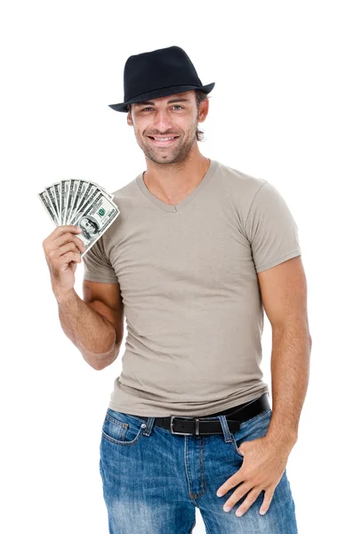 Sonriente hombre sosteniendo dinero —  Fotos de Stock