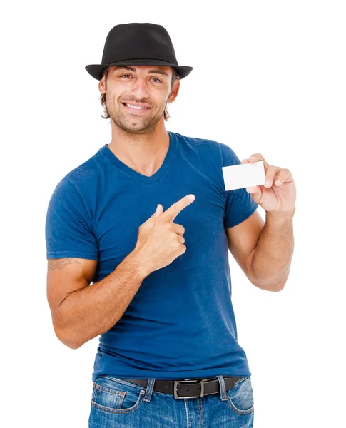 Un joven guapo sosteniendo un cartel — Foto de Stock