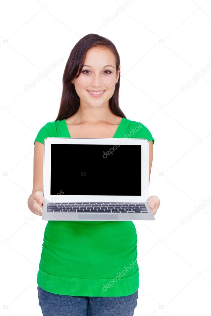 Happy girl with a laptop