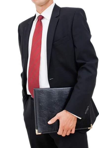 Portrét podnikatele drží složku — Stock fotografie
