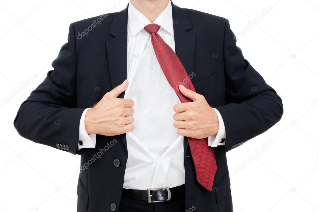 Young business man expressing frustration isolated