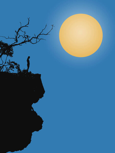 woman on the cliff, looking down