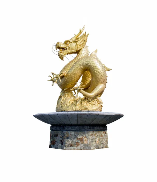 Estátua Dragão Ouro Isolado Branco Backgrouond — Fotografia de Stock