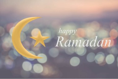 İslami sembol: Ramazan ayı için beyaz arkaplanda izole edilmiş altın ay ve yıldız