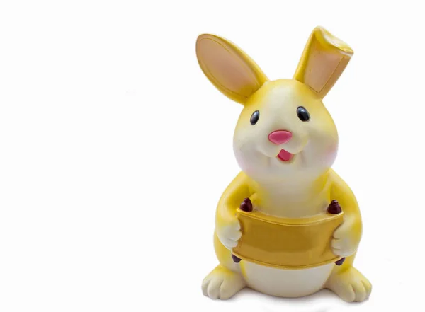 Gelbe Kaninchen Sparschwein Isoliert Auf Weißem Hintergrund — Stockfoto