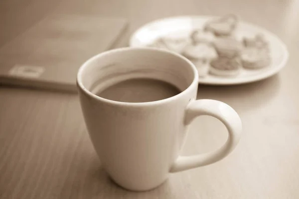 Hot Coffee Old White Cup Table — Stock Photo, Image