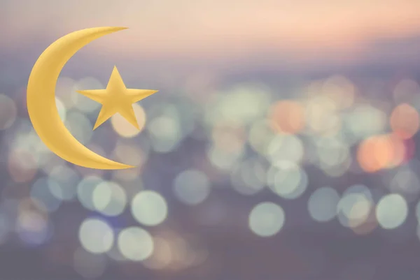 Simbolo Isalm Luna Stella Oro Sfondo Bokeh — Foto Stock