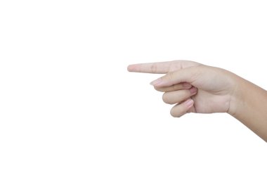 Elini işaret eden kadının eli yön için.