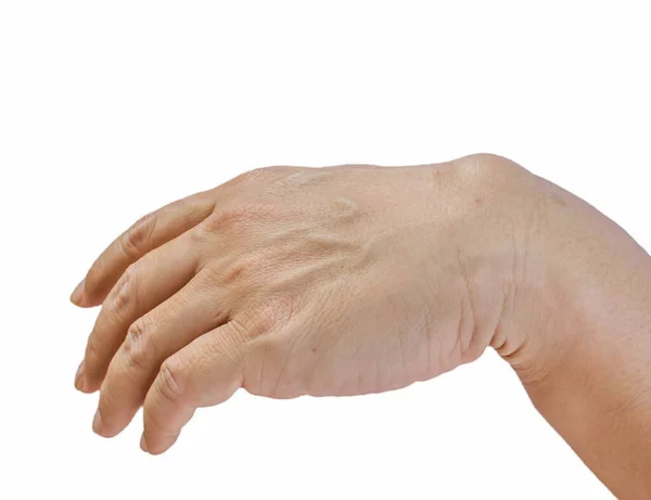 Beyaz arka planda insan eliyle izole edilmiş bir çete kisti.