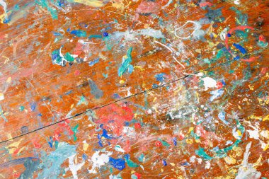 Resim yapmak için kirli masanın fotoğraf dokusunu kapat