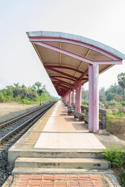 Wood Bench Railway Station Rural Thailand — Stock Photo, Image