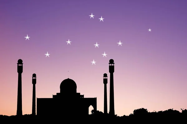 Silhouet Van Masjid Met Ster Kleur Achtergrond — Stockfoto