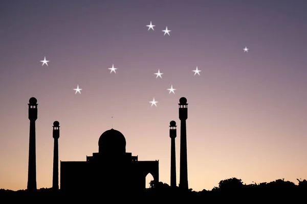 Silhouette Masjid Con Stella Sfondo Colore — Foto Stock