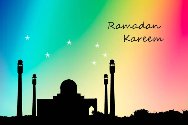Silhouet Van Masjid Kleurrijke Achtergrond Voor Ramadan Kareem — Stockfoto