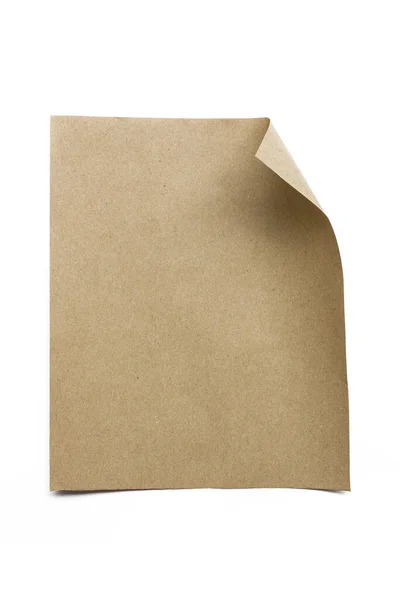 Brown Paper Sheet Roll Top Right Corner Isolated White Background — Stock Photo, Image
