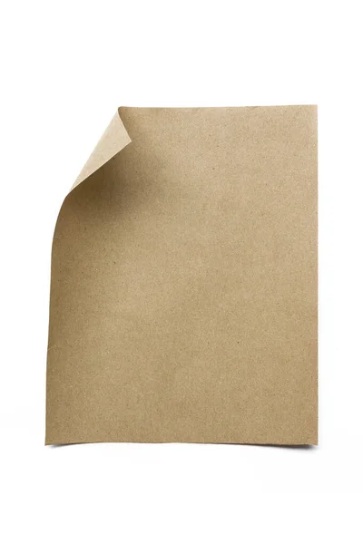 Brown Paper Sheet Roll Top Left Corner Isolated White Background — Stock Photo, Image