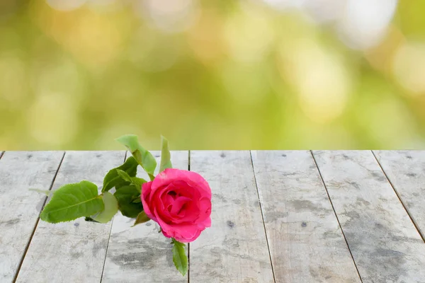 Rose Rouge Sur Perspective Vide Texture Dessus Table Bois Grungy — Photo